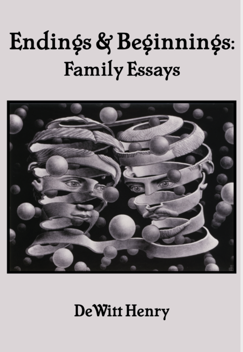 Black and white cover of the book Endings & Beginnings show a surreal image of two heads