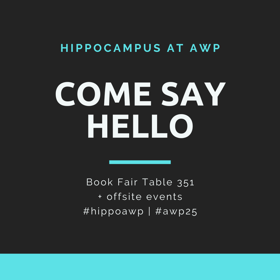 promo graphic that says Hippocampus at AWP, come say hello at booth 351