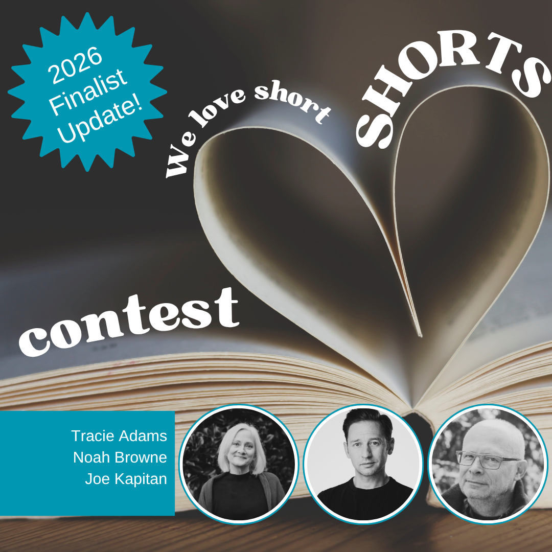 short shorts flash cnf contest finalist graphic with headshots of Tracie Adams, Noah Browne, and Joe Kapitan