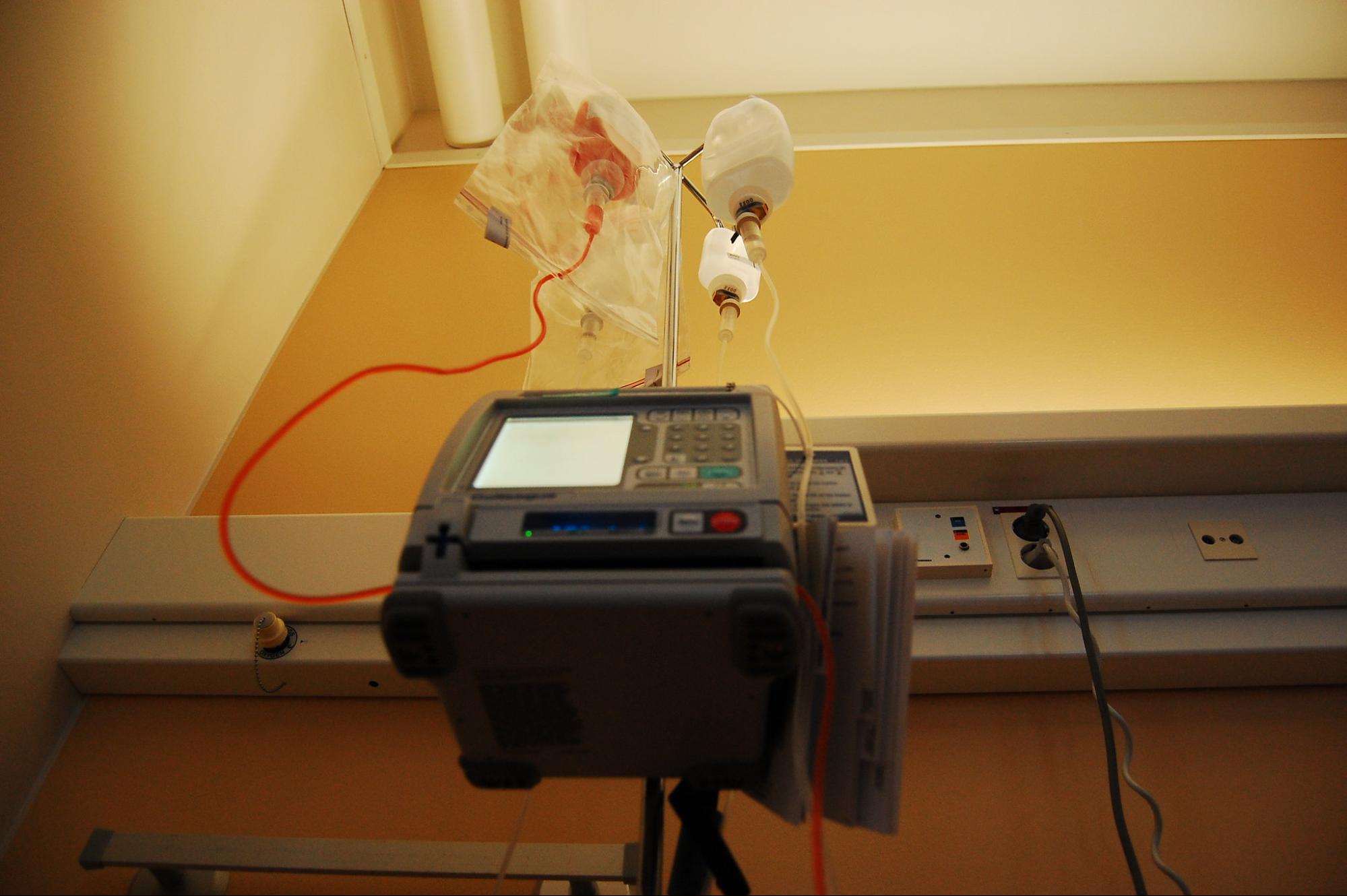 hospital bedside equipment, IV, etc.